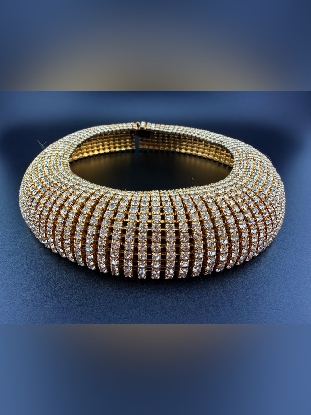 Vintage 1980s Runway Glamour Arched Dome Rhinestone Collar Necklace  125grams